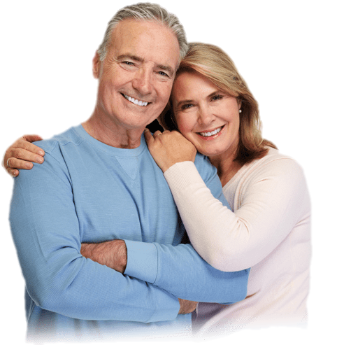 A smiling couple embracing
